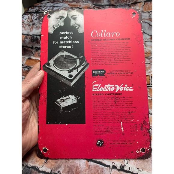 Vintage Hi-Fi Ad Metal 10 x 7 Sign  Electro Voice Collaro Stereo Record Changer - Picture 1 of 1